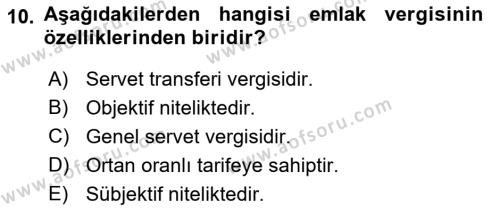 Gayrimenkullerde Vergilendirme Dersi 2022 - 2023 Yılı (Final) Dönem Sonu Sınavı 10. Soru