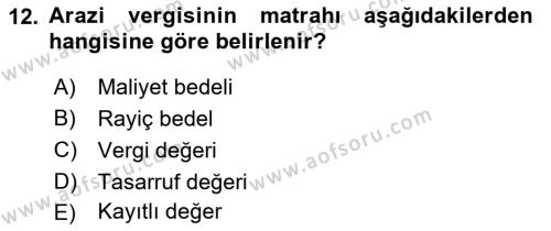 Gayrimenkullerde Vergilendirme Dersi 2022 - 2023 Yılı (Final) Dönem Sonu Sınavı 12. Soru