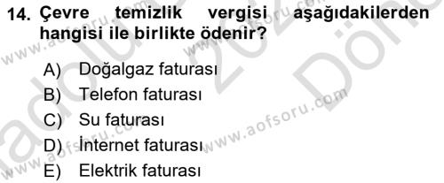 Gayrimenkullerde Vergilendirme Dersi 2022 - 2023 Yılı (Final) Dönem Sonu Sınavı 14. Soru