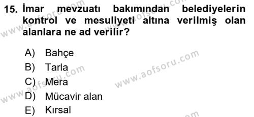 Gayrimenkullerde Vergilendirme Dersi 2022 - 2023 Yılı (Final) Dönem Sonu Sınavı 15. Soru