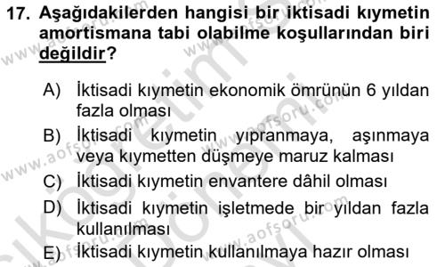 Gayrimenkullerde Vergilendirme Dersi 2022 - 2023 Yılı (Final) Dönem Sonu Sınavı 17. Soru