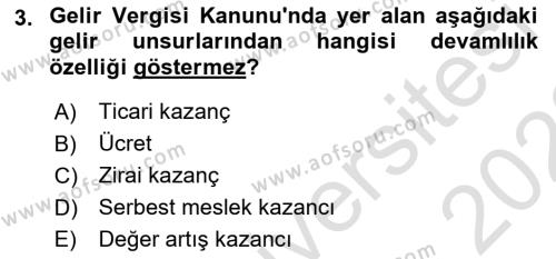 Gayrimenkullerde Vergilendirme Dersi 2022 - 2023 Yılı (Final) Dönem Sonu Sınavı 3. Soru