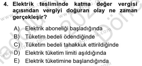 Gayrimenkullerde Vergilendirme Dersi 2022 - 2023 Yılı (Final) Dönem Sonu Sınavı 4. Soru