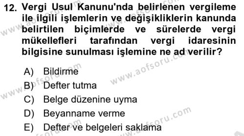 Gayrimenkullerde Vergilendirme Dersi 2022 - 2023 Yılı Yaz Okulu Sınavı 12. Soru