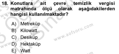 Gayrimenkullerde Vergilendirme Dersi 2022 - 2023 Yılı Yaz Okulu Sınavı 18. Soru