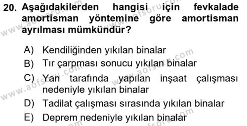 Gayrimenkullerde Vergilendirme Dersi 2022 - 2023 Yılı Yaz Okulu Sınavı 20. Soru