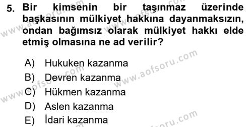 Gayrimenkullerde Vergilendirme Dersi 2022 - 2023 Yılı Yaz Okulu Sınavı 5. Soru