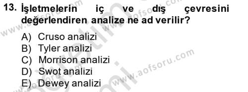 Emlak Yönetimi ve Pazarlaması Dersi 2014 - 2015 Yılı Tek Ders Sınavı 13. Soru