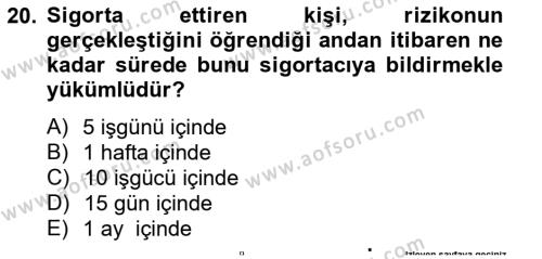 Emlak Yönetimi ve Pazarlaması Dersi 2014 - 2015 Yılı Tek Ders Sınavı 20. Soru