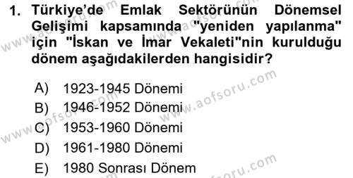 Emlak Yönetimi ve Pazarlaması Dersi 2020 - 2021 Yılı Yaz Okulu Sınavı 1. Soru