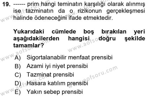 Emlak Yönetimi ve Pazarlaması Dersi 2020 - 2021 Yılı Yaz Okulu Sınavı 19. Soru