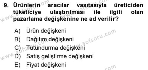 Emlak Yönetimi ve Pazarlaması Dersi 2020 - 2021 Yılı Yaz Okulu Sınavı 9. Soru