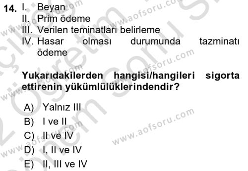 Emlak Yönetimi ve Pazarlaması Dersi 2021 - 2022 Yılı (Final) Dönem Sonu Sınavı 14. Soru