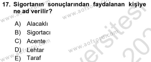 Emlak Yönetimi ve Pazarlaması Dersi 2021 - 2022 Yılı (Final) Dönem Sonu Sınavı 17. Soru