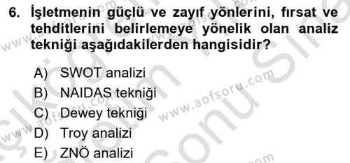 Emlak Yönetimi ve Pazarlaması Dersi 2021 - 2022 Yılı (Final) Dönem Sonu Sınavı 6. Soru