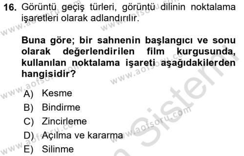 Görsel Estetik Dersi 2022 - 2023 Yılı Yaz Okulu Sınavı 16. Soru