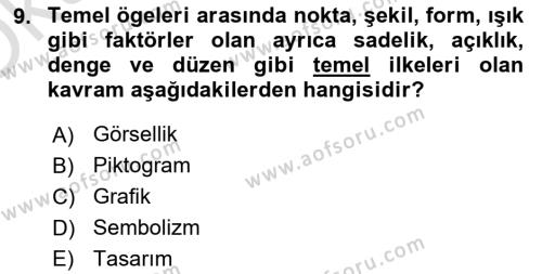 Görsel Estetik Dersi 2023 - 2024 Yılı Yaz Okulu Sınavı 9. Soru