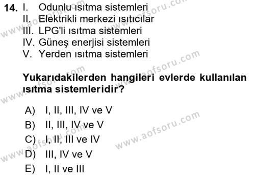 Ev Teknolojisi Dersi 2023 - 2024 Yılı (Vize) Ara Sınavı 14. Soru