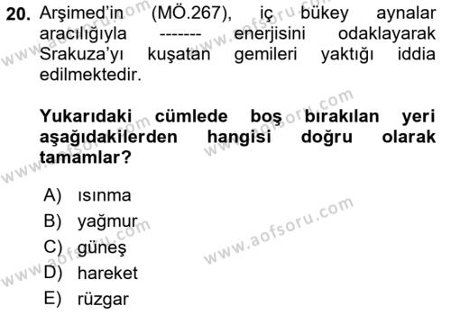 Ev Teknolojisi Dersi 2023 - 2024 Yılı (Vize) Ara Sınavı 20. Soru