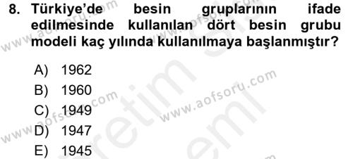 Genel Beslenme Dersi 2015 - 2016 Yılı (Vize) Ara Sınavı 8. Soru