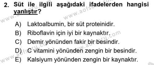 Genel Beslenme Dersi 2020 - 2021 Yılı Yaz Okulu Sınavı 2. Soru