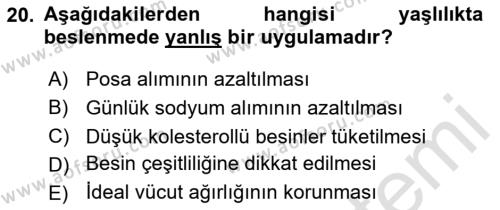 Genel Beslenme Dersi 2020 - 2021 Yılı Yaz Okulu Sınavı 20. Soru