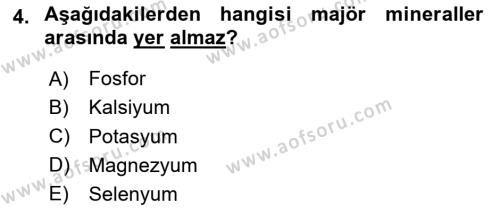 Genel Beslenme Dersi 2020 - 2021 Yılı Yaz Okulu Sınavı 4. Soru