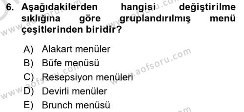 Genel Beslenme Dersi 2022 - 2023 Yılı Yaz Okulu Sınavı 6. Soru