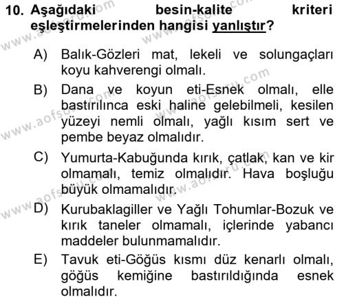 Genel Beslenme Dersi 2023 - 2024 Yılı (Vize) Ara Sınavı 10. Soru