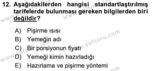 Genel Beslenme Dersi 2023 - 2024 Yılı (Vize) Ara Sınavı 12. Soru