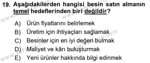 Genel Beslenme Dersi 2023 - 2024 Yılı (Vize) Ara Sınavı 19. Soru