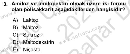 Genel Beslenme Dersi 2023 - 2024 Yılı (Vize) Ara Sınavı 3. Soru