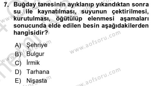 Genel Beslenme Dersi 2023 - 2024 Yılı (Vize) Ara Sınavı 7. Soru