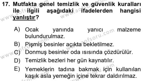 Genel Beslenme Dersi 2023 - 2024 Yılı (Final) Dönem Sonu Sınavı 17. Soru