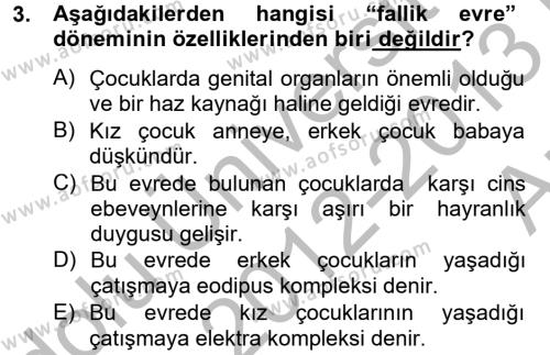 Çocuk ve Ergen Bakımı Dersi 2012 - 2013 Yılı (Vize) Ara Sınavı 3. Soru