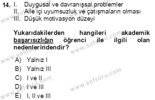 Çocuk ve Ergen Bakımı Dersi 2020 - 2021 Yılı Yaz Okulu Sınavı 14. Soru