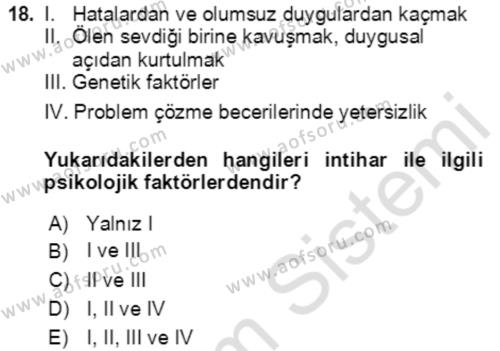 Çocuk ve Ergen Bakımı Dersi 2020 - 2021 Yılı Yaz Okulu Sınavı 18. Soru