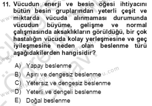 Çocuk ve Ergen Bakımı Dersi 2021 - 2022 Yılı Yaz Okulu Sınavı 11. Soru