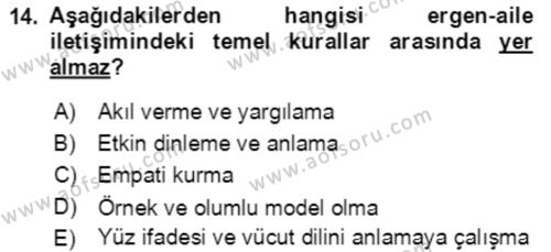 Çocuk ve Ergen Bakımı Dersi 2021 - 2022 Yılı Yaz Okulu Sınavı 14. Soru