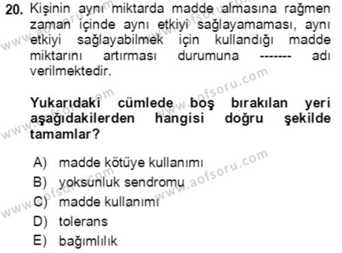 Çocuk ve Ergen Bakımı Dersi 2021 - 2022 Yılı Yaz Okulu Sınavı 20. Soru