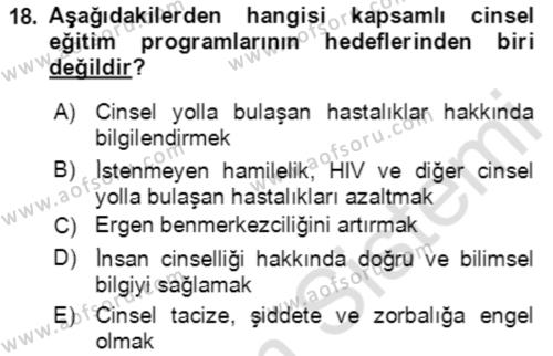 Çocuk ve Ergen Bakımı Dersi 2022 - 2023 Yılı Yaz Okulu Sınavı 18. Soru