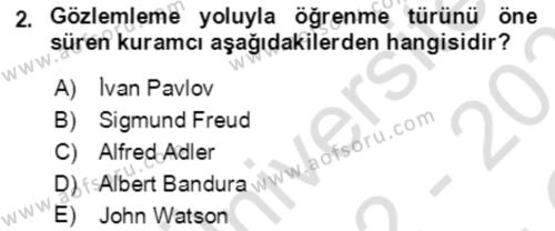 Çocuk ve Ergen Bakımı Dersi 2022 - 2023 Yılı Yaz Okulu Sınavı 2. Soru