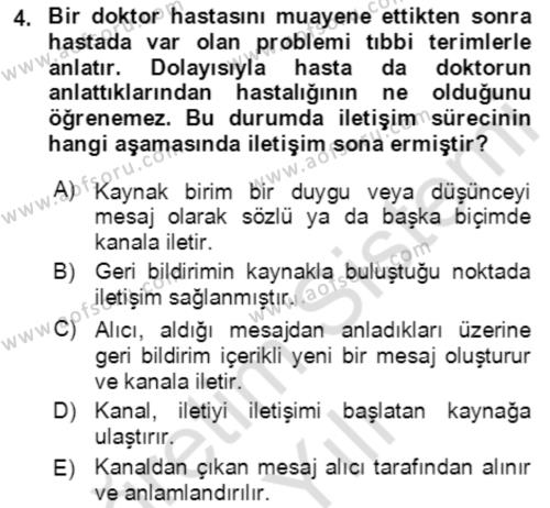 Çocuk ve Ergen Bakımı Dersi 2022 - 2023 Yılı Yaz Okulu Sınavı 4. Soru