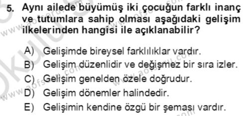 Çocuk ve Ergen Bakımı Dersi 2022 - 2023 Yılı Yaz Okulu Sınavı 5. Soru