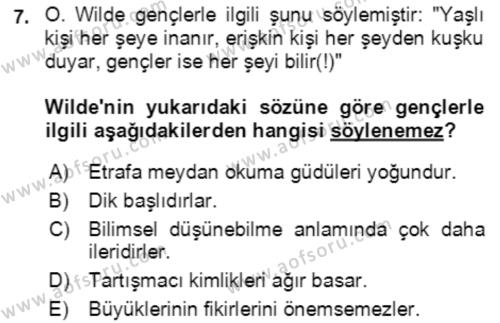 Çocuk ve Ergen Bakımı Dersi 2022 - 2023 Yılı Yaz Okulu Sınavı 7. Soru