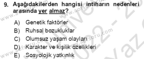 Çocuk ve Ergen Bakımı Dersi 2022 - 2023 Yılı Yaz Okulu Sınavı 9. Soru