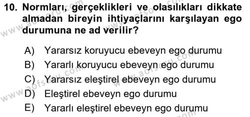 Çocuk ve Ergen Bakımı Dersi 2023 - 2024 Yılı (Vize) Ara Sınavı 10. Soru