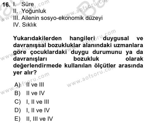 Çocuk ve Ergen Bakımı Dersi 2023 - 2024 Yılı (Vize) Ara Sınavı 16. Soru