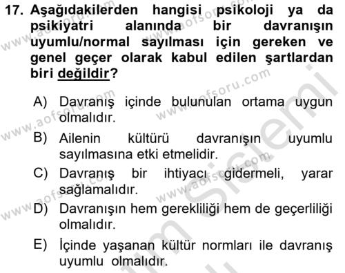 Çocuk ve Ergen Bakımı Dersi 2023 - 2024 Yılı (Vize) Ara Sınavı 17. Soru