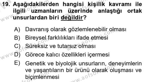 Çocuk ve Ergen Bakımı Dersi 2023 - 2024 Yılı (Vize) Ara Sınavı 19. Soru